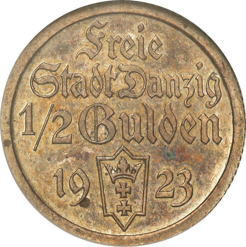 Wolne Miasto Gdańsk/Danzig. 1/2 Guldena 1923 stempel lustrzany NGC PF64